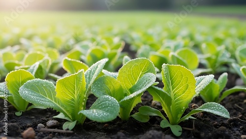 Young Green Plants Growing in Soil Field.