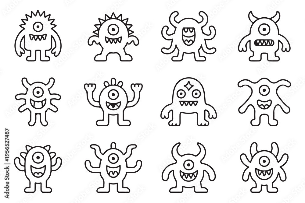Fototapeta premium Set of Cute Hand Drawn Doodle Monster Characters