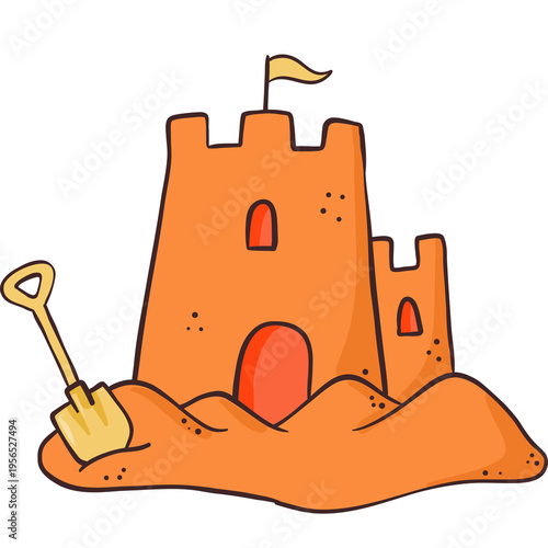 Summer isolated PNG doodle, cartoon element, clip art of sand castle for prints, cards, posters, banners, social media decor, stationery, invitations, stickers.