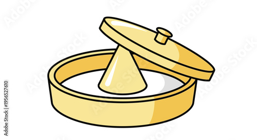 Cartoon-style kitchen device for measuring and extracting ingredients, with a lid slightly ajar, set against a pristine white background. This utensil suggests careful food preparation or a 