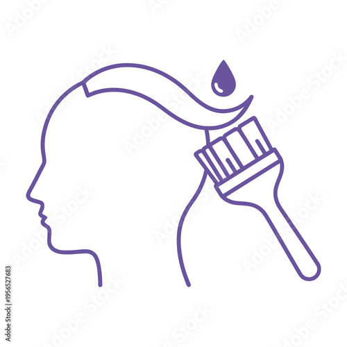 Hair care illustration with paintbrush and purple dye drop on white background creative hair coloring concept