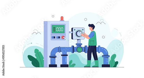 Technician adjusting industrial control panel for optimal performance illustration