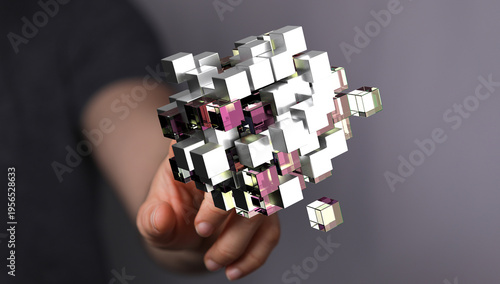 Abstract 3D cubes held by a...
