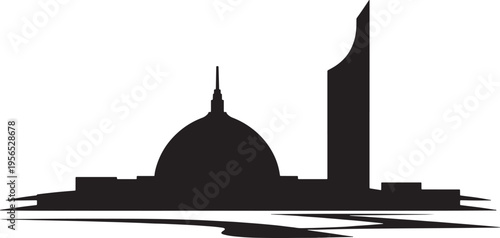 Abstract silhouette of major government building dome next to modern skyscraper