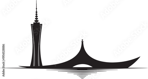 Black silhouette of torre de tv and ponte jk in brasilia against a transparent background