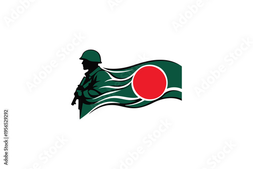 A symbolic graphic illustration of a bangladeshi soldier merged with the national flag design Vector
