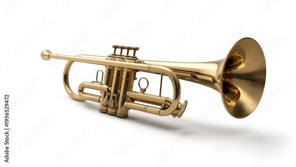 Obraz premium Old Brass Trumpet on White Background