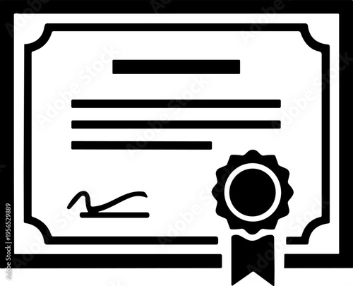 Certificate icon with ornate corners, seal, and signature line for academic, professional, and official recognition design themes