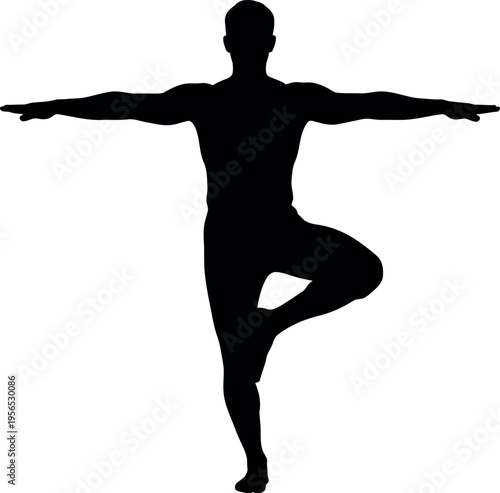 Black silhouette of man in yoga tree pose