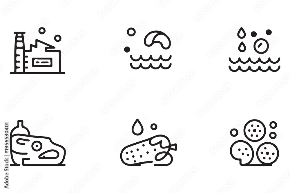 Fototapeta premium Industrial Pollution and Environmental Impact Line Icons