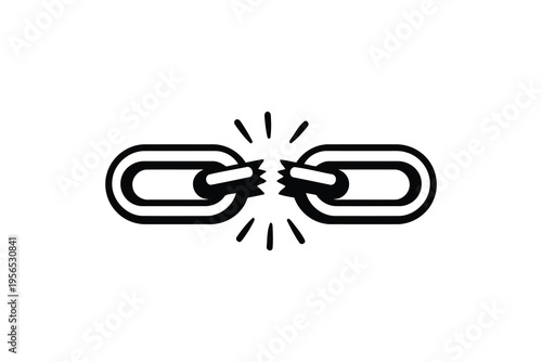 A minimalist black and white icon depicting a broken metal chain link representing disconnection Vector
