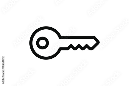 A minimalist black and white outline icon representing a classic metal security door locking key Vector