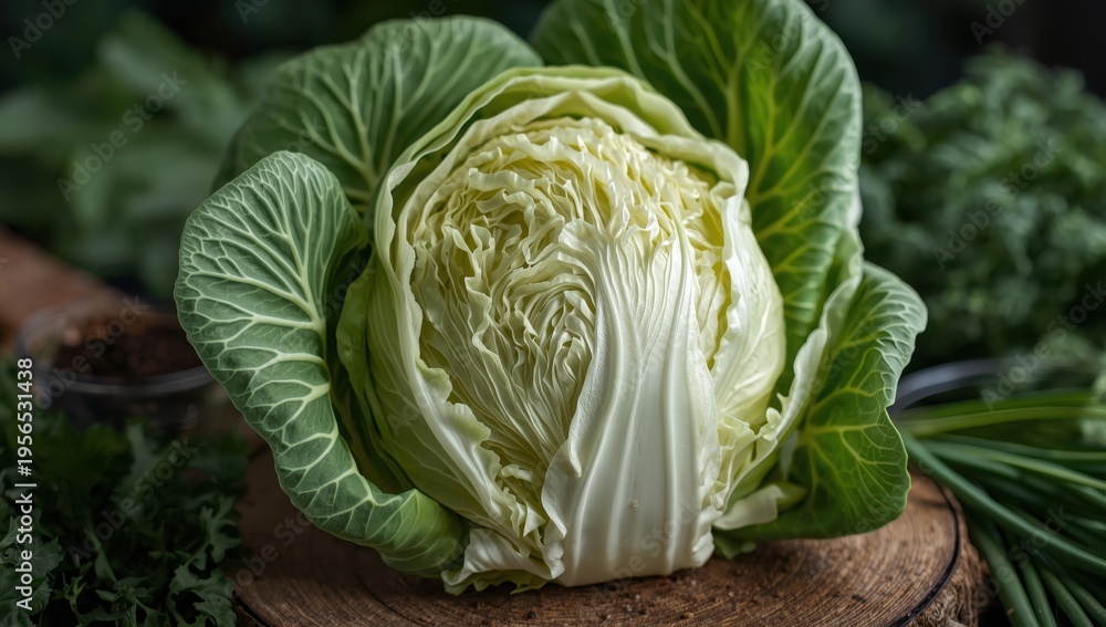 Fototapeta premium Raw green Napa cabbage, a nutritious Chinese vegetable.