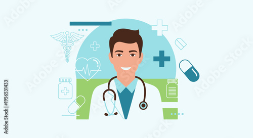 Smiling male doctor with stethoscope symbolizing modern healthcare and wellness solutions in