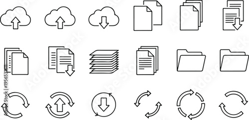 Set of flat design cloud computing and data storage icons for technology and business concepts