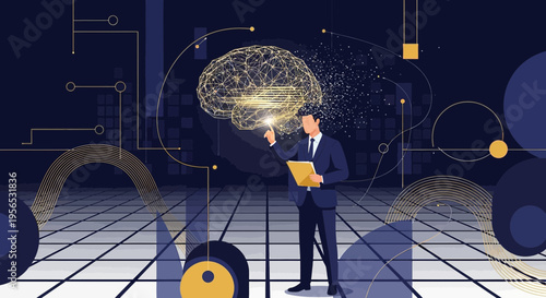 Strategic foresight: A leader engaging with advanced brain technology for innovative solutions