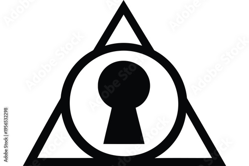A minimalist black and white graphic icon featuring a keyhole shape centered inside a triangle Vector