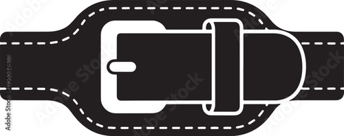 A flat black and white graphic icon depicting a heavy duty leather weightlifting gym waist belt Vector, illustration