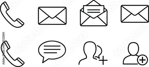 flat design communication icons set with phone, email, chat, and customer support symbols