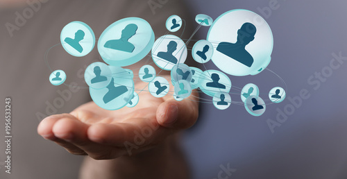Hand holding network of peo...