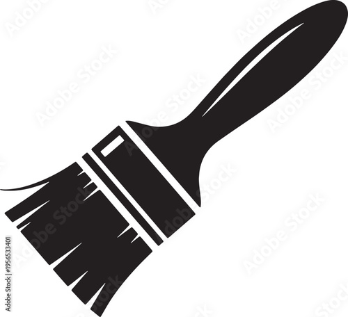 A simple black silhouette icon of a paint brush used for artistic projects or home improvement Vector, illustration
