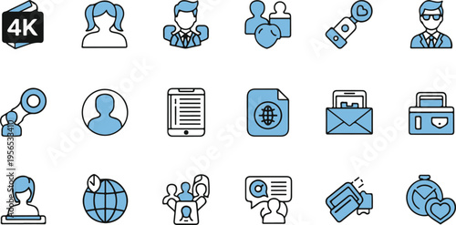 4K flat design business and technology icons set with global connectivity and professional concepts