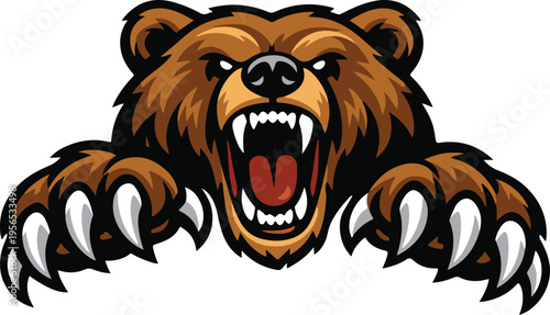 Intense Roaring Grizzly Bear with Sharp Claws, Aggressive Predator Mascot vector illustration