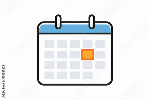 A simple flat design icon of a monthly calendar with one specific date highlighted in bright orange Vector