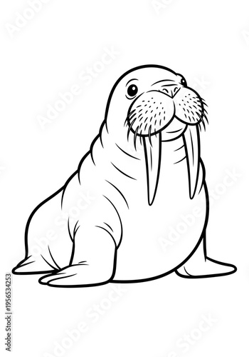A walrus with long tusks and a whiskered snout