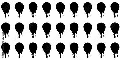 Black teardrop shapes dripping onto a white background in a grid pattern