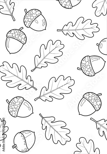 A collection of acorns and oak leaves