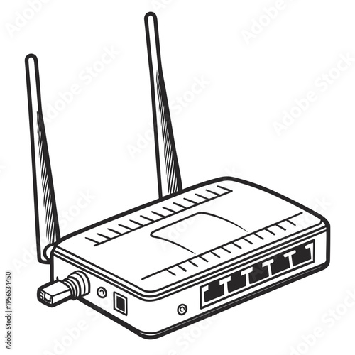 Wireless router with antennas and ethernet ports