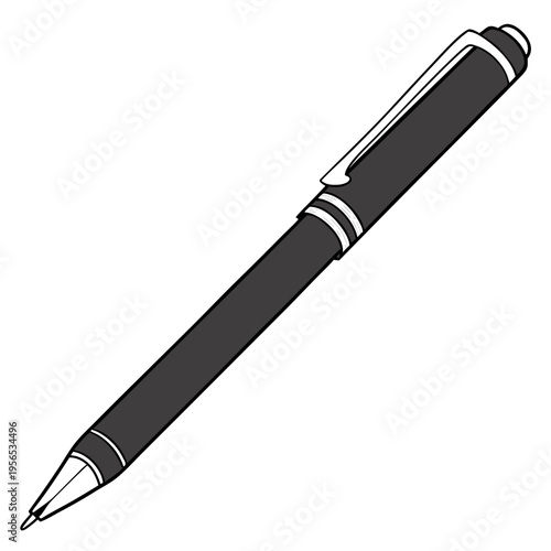 A black ballpoint pen with silver accents
