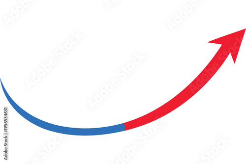 A smooth upward curving arrow transitioning from a blue base to a bright red pointed arrowhead Vector