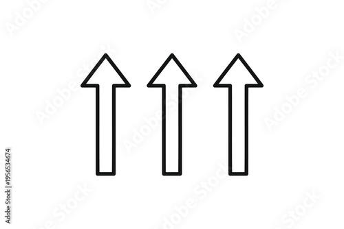 Three simple vertical arrow icons pointing upwards arranged in a horizontal row on white background Vector