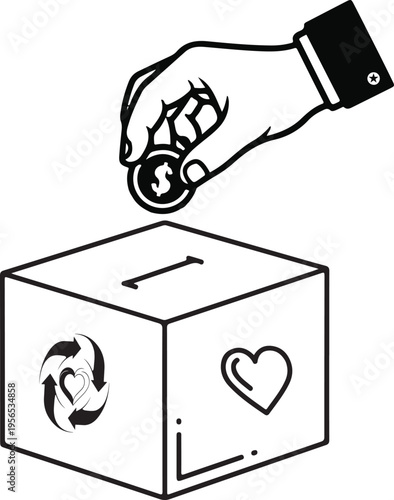 Charity Box, Donation Box, Coin,Donation Icon