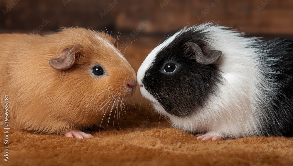 Fototapeta premium Two fluffy guinea pigs on a textured background.