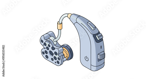 Modern grey behind the ear hearing aid device with a clear tube and customized earmold for hearing assistance.
