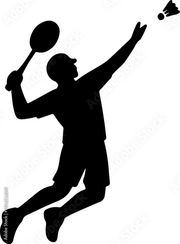 man playing badminton with racket and shuttlecock in midair vector icon