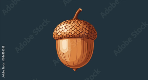 Detailed illustration of a single brown acorn with a textured cap isolated on a dark background representing autumn and nature.