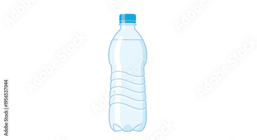 Simple illustration of a clear plastic bottle filled with clean drinking water and a blue cap on a white background.