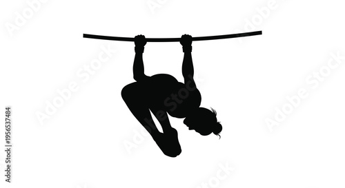 A person hanging from a bar demonstrating strength and agility silhouette