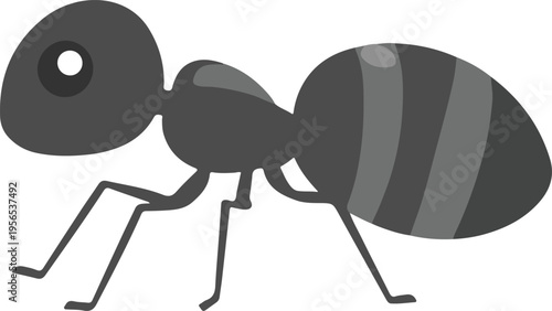 Simplified Black and White Ant with Striped Abdomen, Minimalist Cartoon Icon Style vector illustration
