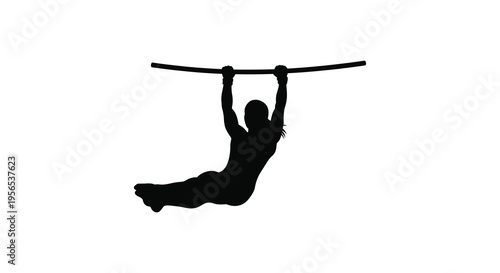 A person performing a gymnastic skill on a horizontal bar silhouette