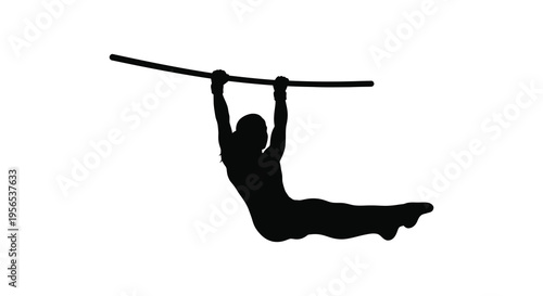 A person performing a gymnastics skill on a low bar silhouette
