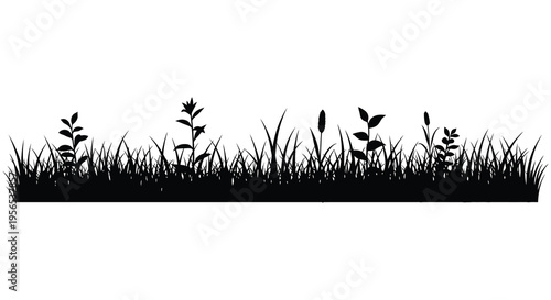 Black floral and grassy landscape presented as a striking silhouette