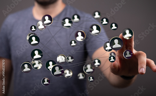 A hand touching connected p...