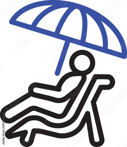 Relaxation Under the Sun: An illustration of a person relaxing comfortably in a lounge chair beneath an umbrella, embodying the essence of leisure and relaxation. 