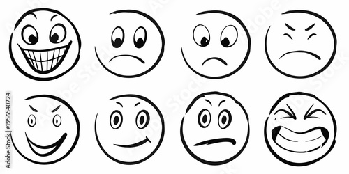 A collection of simple black and white facial expression icons