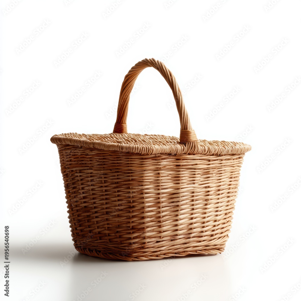 Obraz premium Empty wicker picnic basket isolated on white background